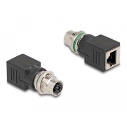 Adapter sieciowy M12 8pin X-coded żeński do RJ-45 żeński Delock 60064