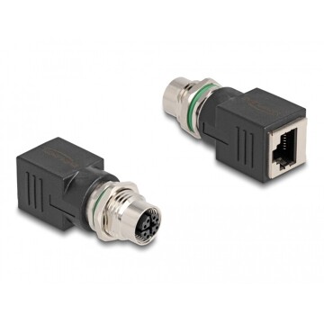 Adapter sieciowy M12 8pin X-coded żeński do RJ-45 żeński prosty Delock 60064