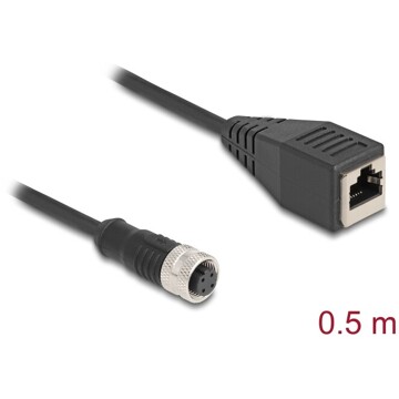 Przewód adapter M12 D-coded 4-pin żeński - RJ45 Cat.5e żeński 50cm Delock 60066