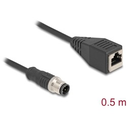 Delock M12 Kabel adaptera z kodowaniem D 4-pinowe męski do żeńskiego RJ45 o długości 50 cm