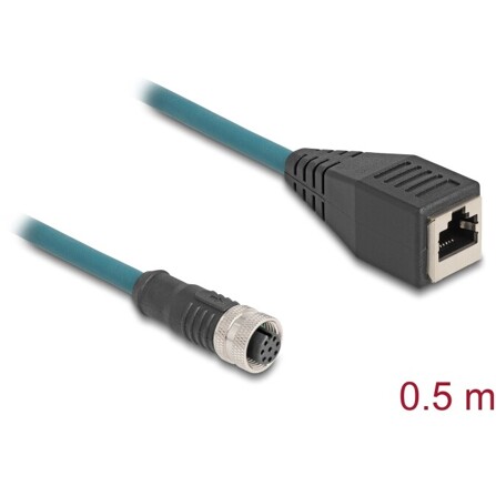 Delock M12 Kabel adaptera z kodowaniem A 8-pinowe żeńskie do żeńskiego RJ45 o długości 50 cm