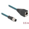 Delock M12 Kabel adaptera z kodowaniem A 8-pinowe męski do żeńskiego RJ45 o długości 50 cm