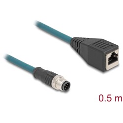 Delock M12 Kabel adaptera z kodowaniem A 8-pinowe męski do żeńskiego RJ45 o długości 50 cm