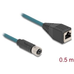 Delock M12 Kabel adaptera z kodowaniem X 8-pinowe żeńskie do żeńskiego RJ45 o długości 50 cm