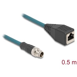 Delock M12 Kabel adaptera z kodowaniem X 8-pinowe męski do żeńskiego RJ45 o długości 50 cm