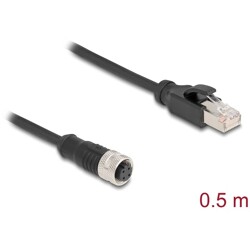 Delock M12 Kabel adaptera z kodowaniem D 4-pinowe żeńskie do męski RJ45 o długości 50 cm