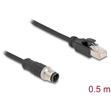 Przewód adapter IP67 M12 D-coded 4-pin męski - RJ45 Cat.5e męski 50cm Delock 60073