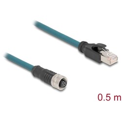 Delock M12 Kabel adaptera z kodowaniem A 8-pinowe żeńskie do męski RJ45 o długości 50 cm