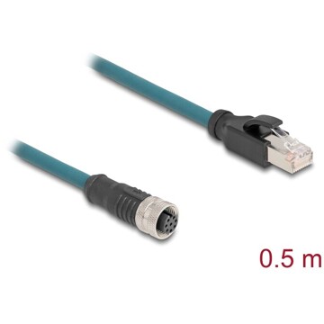 Przewód adapter IP67 M12 A-coded 8-pin żeński - RJ45 Cat.6A męski 50cm Delock 60074