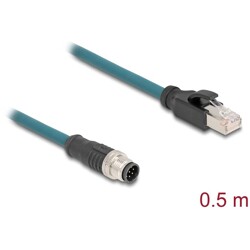 Delock M12 Kabel adaptera z kodowaniem A 8-pinowe męski do męski RJ45 o długości 50 cm