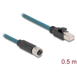 Delock M12 Kabel adaptera z kodowaniem X 8-pinowe żeńskie do męski RJ45 o długości 50 cm