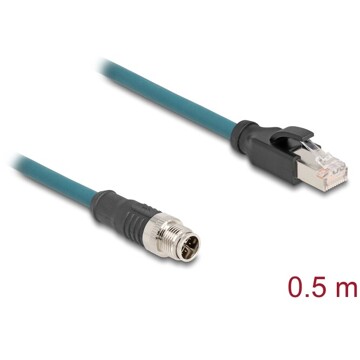 Przewód adapter IP67 M12 X-coded 8-pin męski - RJ45 Cat.6A męski 50cm Delock 60077