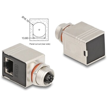 Adapter M12 8pin żeński X-coded RJ-45 żeński metalowy kątowy STP Delock 60088