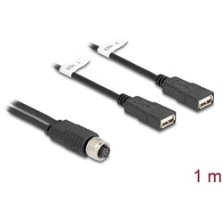 Delock Kabel M12 z 8-pinowym żeńskim kodowaniem A na 2 x USB 2.0 Typ-A żeński 1 m czarny