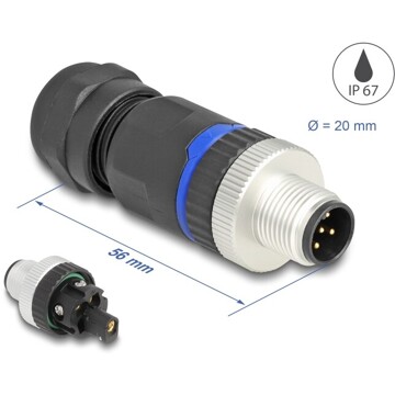 Złącze M12 IP67 5pin męski A-coded złącze śrubowe montażowe 5pin Delock 60534