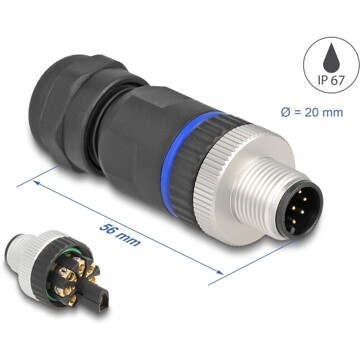 Złącze M12 IP67 8pin męski A-coded złącze śrubowe montażowe 8pin Delock 60535