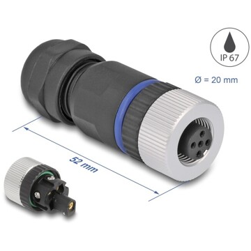 Złącze M12 IP67 5pin żeński A-coded złącze śrubowe montażowe 5pin Delock 60537