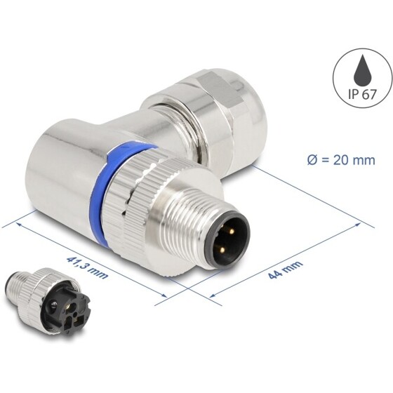 Złącze M12 metalowe kątowe IP67 3pin żeński A-coded złącze śrubowe montażowe 3pin Delock 60539