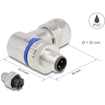 Złącze M12 metalowe kątowe IP67 3pin żeński A-coded złącze śrubowe montażowe 3pin Delock 60539