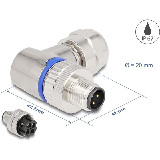 Złącze M12 metalowe kątowe IP67 4pin męski A-coded złącze śrubowe montażowe 4pin Delock 60540