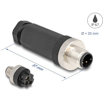 Złącze M12 IP67 3pin męski A-coded złącze śrubowe montażowe 3pin Delock 60566