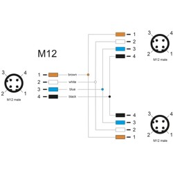 Rozgałęźnik splitter M12 typu T A-coded 4pin 1x męski na 2x męski złącze równoległe Delock 60578