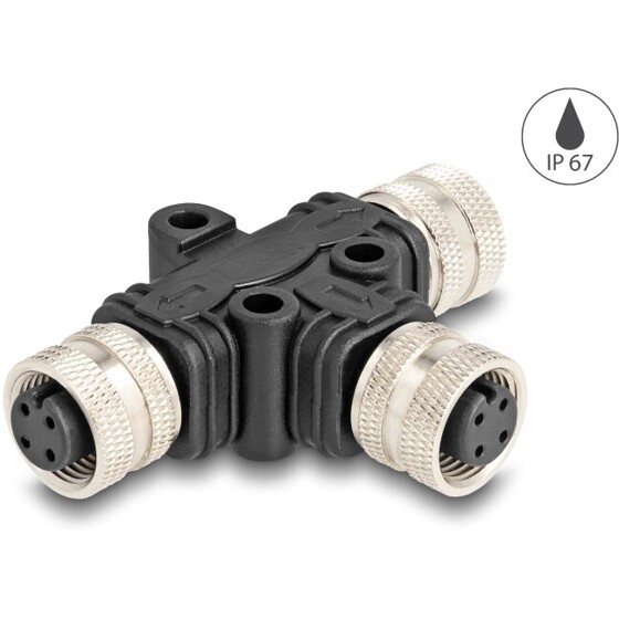 Rozgałęźnik splitter M12 typu T A-coded 4pin 1x żeński na 2x żeński złącze równoległe Delock 60579