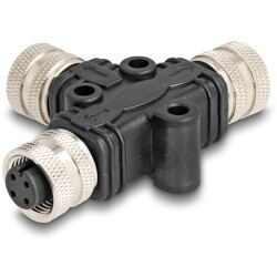 Rozgałęźnik splitter M12 typu T A-coded 4pin 1x żeński na 2x żeński złącze równoległe Delock 60579