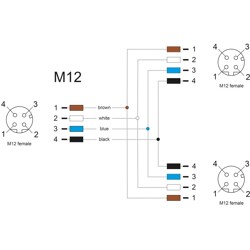 Rozgałęźnik splitter M12 typu T A-coded 4pin 1x żeński na 2x żeński złącze równoległe Delock 60579