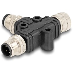 Rozgałęźnik splitter M12 typu T A-coded 4pin 1x męskie na 1x męskie + 1x żeńskie złącze równoległe Delock 60580 Rozgałęźnik splitter M12 typu T A-coded 4pin 1x męskie na 1x męskie + 1x żeńskie złącze równoległe Delock 60580