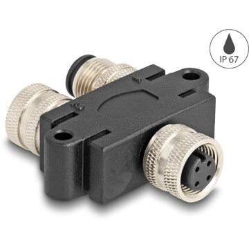Rozgałęźnik splitter M12 typu Y A-coded 4pin 1x żeński na 1x męski + 1x żeński złącze równoległe Delock 60581