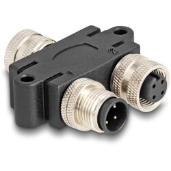 Rozgałęźnik splitter M12 typu Y A-coded 4pin 1x żeński na 1x męski + 1x żeński złącze równoległe Delock 60581