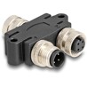Rozgałęźnik splitter M12 typu Y A-coded 4pin 1x żeński na 1x męski + 1x żeński złącze równoległe Delock 60581