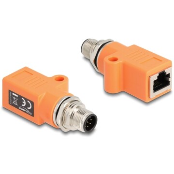 Adapter sieciowy M12 8pin A-coded męski do RJ-45 żeński z otworem prosty pomarańczowy Delock 60617