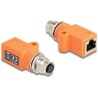 Adapter sieciowy M12 8pin A-coded żeński do RJ-45 żeński z otworem prosty pomarańczowy Delock 60618