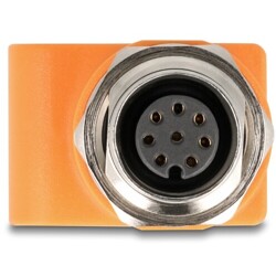 Adapter sieciowy M12 8pin A-coded żeński do RJ-45 żeński z otworem prosty pomarańczowy Delock 60618