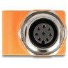 Adapter sieciowy M12 8pin A-coded żeński do RJ-45 żeński z otworem prosty pomarańczowy Delock 60618