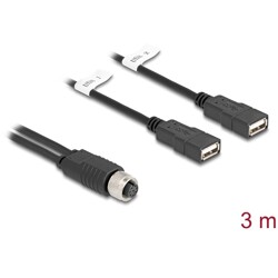 Delock Kabel M12 z 8-pinowym żeńskim kodowaniem A na 2 x USB 2.0 Typ-A żeński 3 m czarny