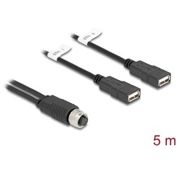 Delock Kabel M12 z 8-pinowym żeńskim kodowaniem A na 2 x USB 2.0 Typ-A żeński 5 m czarny