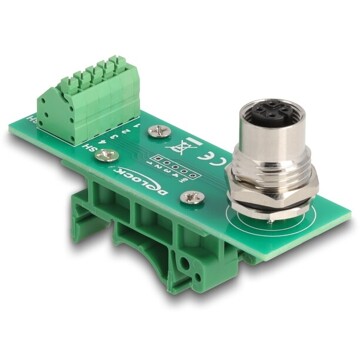 Adapter M12 4pin żeński A-coded na szynę DIN blok zacisków 5pin Delock 60658