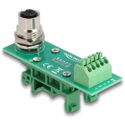 Adapter M12 4pin żeński A-coded na szynę DIN blok zacisków 5pin Delock 60658