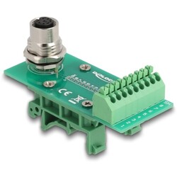 Adapter M12 8pin żeński A-coded na szynę DIN blok zacisków 9pin Delock 60659