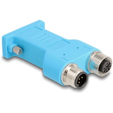 Adapter DB9 2x M12 A-coded męski żeński 5pin rozdzielacz magistrali CAN prosty niebieski Delock 60665