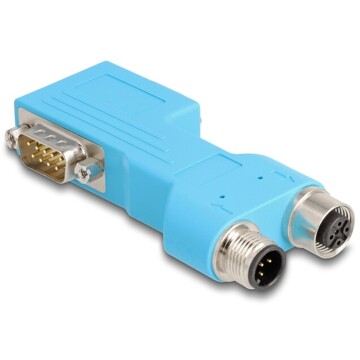 Adapter DB9 2x M12 A-coded męski żeński 5pin rozdzielacz magistrali CAN kątowy niebieski Delock 60666