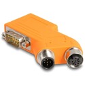 Adapter DB9 2x M12 A-coded męski żeński 5pin rozdzielacz magistrali CAN kątowy pomarańczowy Delock 60667