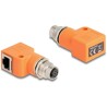Adapter sieciowy M12 8pin A-coded żeński do RJ-45 żeński z otworem kątowy pomarańczowy Delock 60668
