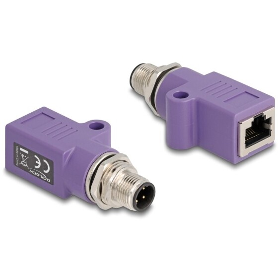 Adapter sieciowy M12 4pin D-coded męski do RJ-45 żeński z otworem prosty fioletowy Delock 60669