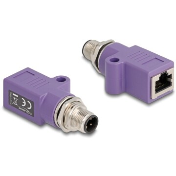 Adapter sieciowy M12 4pin D-coded męski do RJ-45 żeński z otworem prosty fioletowy Delock 60669