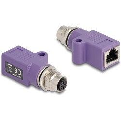 Delock Adapter M12 D-coded 4 pin żeński na RJ45 żeński Cat.5e z otworem montażowym prosty fioletowy