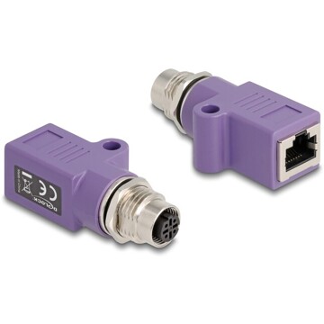 Adapter sieciowy M12 4pin D-coded żeński do RJ-45 żeński z otworem prosty fioletowy Delock 60678